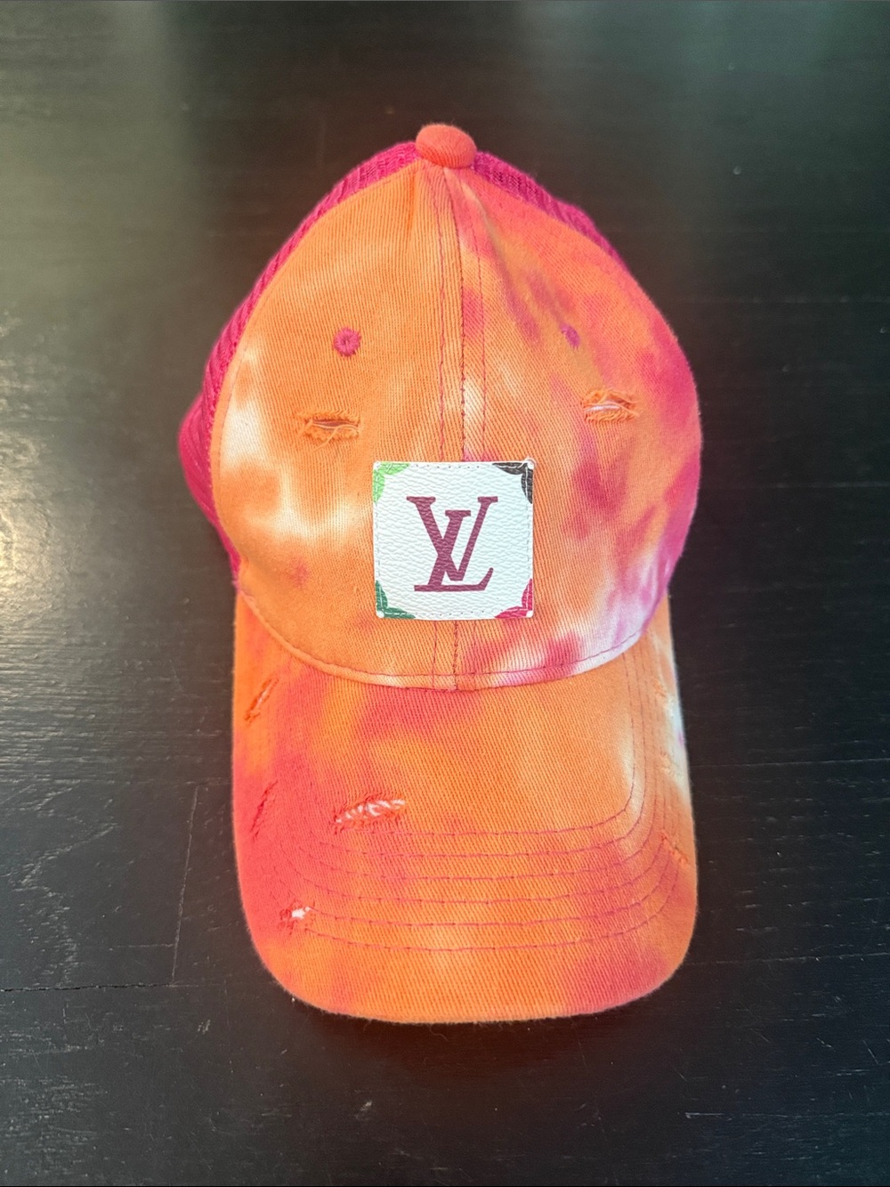 Louis Vuitton Orange Pink Tie-Dye Baseball Cap with LV Patch